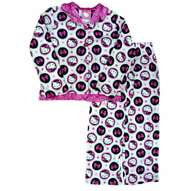 2 Pcs Autumn Winter Women Girls Pink HelloKitty Flannel Pajamas Suit Clothes Set